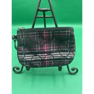 COACH Signature Wallet Poppy Tartan Plaid Purse‎ Wristlet Small Bag Glitter